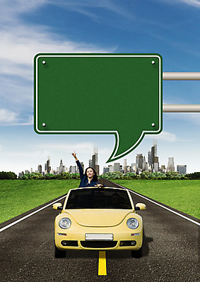 PSD 편집이미지 여자 도로 여행 말풍선 자동차 한명 상반신 성인 앞모습 한국인 표지판 안식처 성인여자한명만 이미지편집 1 길 육상교통 뷰포인트 교통시설 휴식 알림판 사람 동양인 여자한명만 성인여자만 파일형식