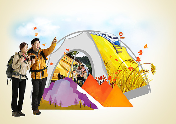 전신 PSD 편집이미지 부부 여자 남자 여행 낙엽 텐트 서기 미소 성인 두명 앞모습 캠핑 한국인 가을 성인만 이미지편집 커플 계절 뷰포인트 잎 모션 레저 표정 캠핑도구 사람 동양인 파일형식