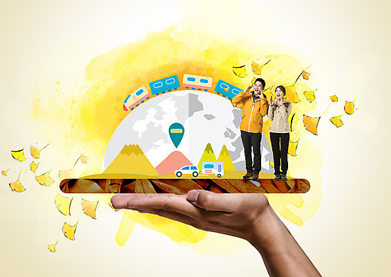 전신 PSD 편집이미지 손 여자 남자 여행 낙엽 서기 성인 앞모습 신체부위 세명 기차 한국인 가을 성인만 이미지편집 계절 육상교통 뷰포인트 잎 모션 대중교통 사람 동양인 파일형식