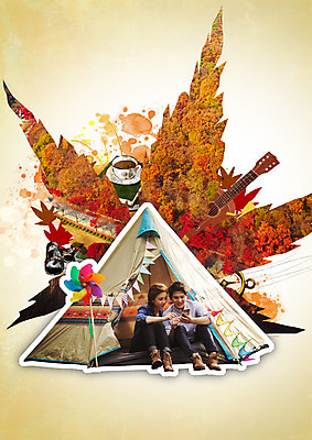 전신 PSD 편집이미지 커플 여자 남자 여행 낙엽 텐트 앉기 성인 두명 앞모습 한국인 가을 기타 성인만 이미지편집 계절 뷰포인트 잎 관계 모션 현악기 캠핑도구 사람 동양인 파일형식