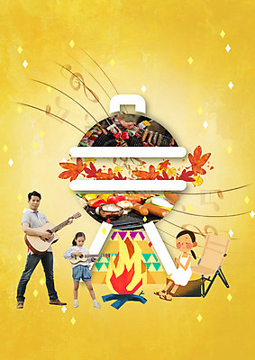 전신 PSD 편집이미지 여자 남자 어린이 여행 낙엽 서기 들기 앉기 성인 앞모습 세명 한국인 가을 기타 바비큐 이미지편집 계절 음식 뷰포인트 잎 모션 현악기 사람 동양인 파일형식