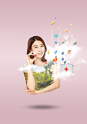 PSD 편집이미지 여자 의학 한명 미소 들기 상반신 성인 앞모습 알약 한국인 약상자 성인여자한명만 이미지편집 1 뷰포인트 모션 표정 사람 동양인 상자 약 여자한명만 성인여자만 파일형식