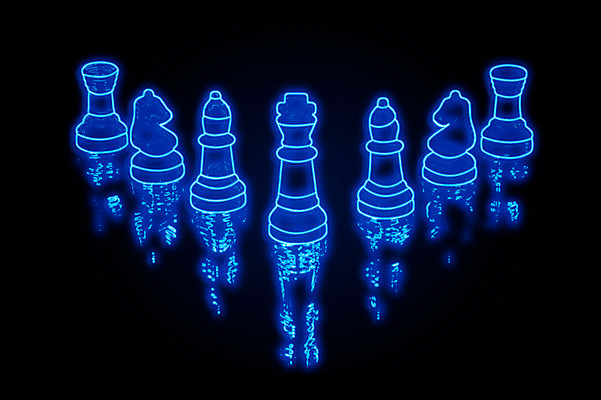JPG 편집이미지 검은배경 사람없음 빛 체스말 디지털합성 네온 형광 디지털아트 네온아트 편집실사 백그라운드 검은색 말_게임 체스 CG 파일형식