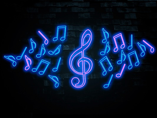 JPG 편집이미지 음악 음표 검은배경 사람없음 빛 높은음자리표 디지털합성 네온 형광 디지털아트 네온아트 편집실사 기호 백그라운드 문화예술 검은색 CG 파일형식