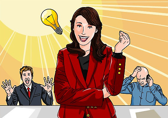 PSD 우먼라이프 여자 남자 일러스트 비즈니스 아이디어 정장 성인 세명 비즈니스맨 비즈니스우먼 전구모양 국내일러스트 모양 라이프스타일 옷 컨셉 전구 사람 직장인 파일형식