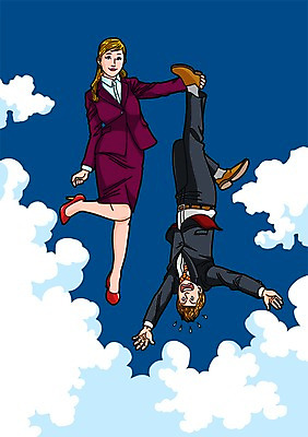 PSD 구름 우먼라이프 여자 남자 일러스트 비즈니스 매달리기 성인 두명 비즈니스맨 비즈니스우먼 국내일러스트 자연요소 라이프스타일 모션 사람 직장인 파일형식