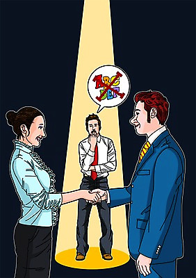 PSD 외국인 우먼라이프 알파벳 여자 남자 말풍선 일러스트 비즈니스 조명 악수 성인 세명 비즈니스맨 비즈니스우먼 국내일러스트 라이프스타일 영어 사람 인종 손짓 직장인 파일형식