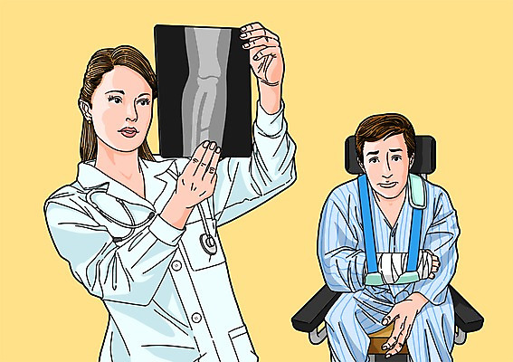 PSD 우먼라이프 여자 남자 일러스트 청진기 엑스레이 성인 두명 환자 의사 의사가운 붕대 국내일러스트 라이프스타일 의학 의료기기 사람 의료진 가운 파일형식