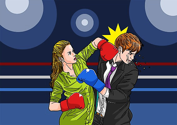 PSD 우먼라이프 여자 남자 일러스트 성인 두명 경쟁 권투 권투장 권투글러브 국내일러스트 라이프스타일 컨셉 스포츠시설 사람 격투기 글러브 파일형식