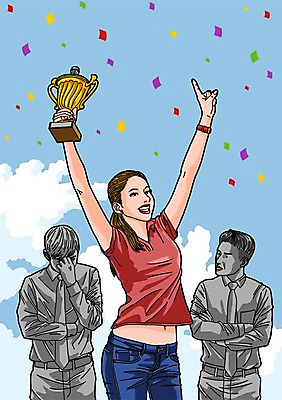 PSD 구름 우먼라이프 여자 남자 일러스트 성인 세명 우승 트로피 국내일러스트 자연요소 라이프스타일 사람 최고 상_우승 파일형식