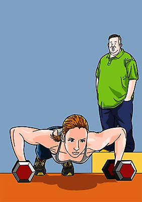 PSD 우먼라이프 여자 남자 일러스트 성인 두명 운동 아령 비만 국내일러스트 라이프스타일 건강 사람 몸매 파일형식