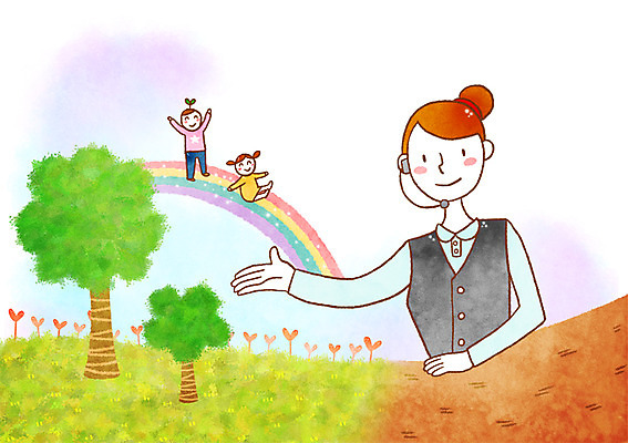 PSD 나무 여자 남자 어린이 무지개 일러스트 성인 세명 희망 상담원 텔레마케팅 국내일러스트 자연요소 식물 감정 사람 사무원 서비스업 파일형식