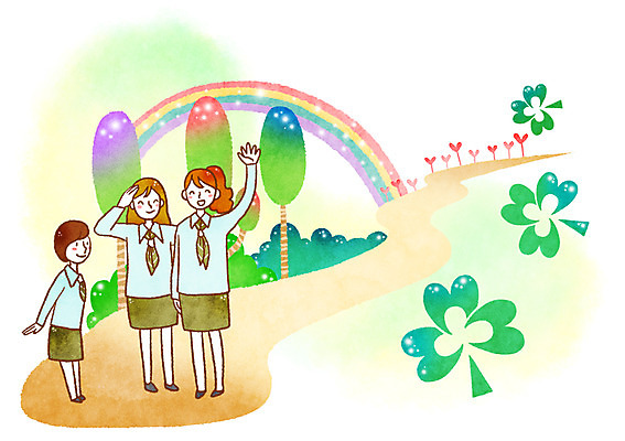 PSD 나무 학생 여자 교복 무지개 일러스트 청소년 세명 희망 클로버 국내일러스트 자연요소 식물 옷 감정 사람 파일형식