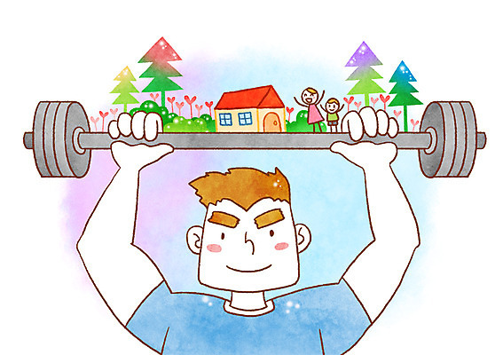 PSD 나무 여자 남자 어린이 일러스트 가족 주택 성인 세명 희망 역기 들어올리기 국내일러스트 식물 감정 관계 모션 사람 건물 파일형식