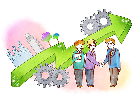 PSD 나무 남자 화살표 일러스트 공장 악수 성인 세명 희망 거래 비즈니스맨 안전모 톱니바퀴 국내일러스트 식물 감정 비즈니스 공업 사람 손짓 직장인 헬멧 안전장비 파일형식