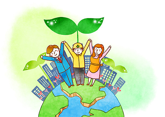 PSD 여자 남자 일러스트 빌딩 성인 세명 손들기 새싹 희망 안전모 지구모양 국내일러스트 모양 식물 감정 지구 모션 사람 건물 헬멧 안전장비 파일형식