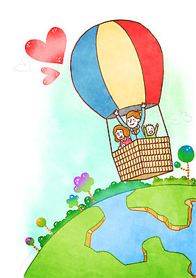 PSD 나무 여자 남자 어린이 일러스트 가족 성인 세명 희망 열기구 하트 비행 지구모양 국내일러스트 모양 식물 감정 지구 관계 항공교통 사람 파일형식