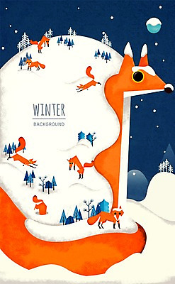 PSD 나무 동물 백그라운드 겨울 일러스트 사람없음 야외 달 눈 야간 여우 자연물 겨울배경 국내일러스트 자연요소 식물 계절 포유류 자연 날씨 파일형식