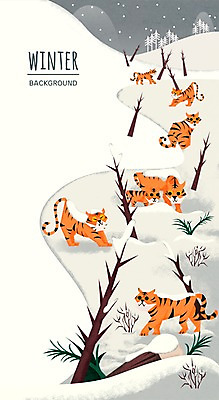 PSD 나무 동물 백그라운드 겨울 일러스트 사람없음 야외 눈 풀잎 호랑이 자연물 겨울배경 국내일러스트 자연요소 식물 계절 잎 포유류 자연 날씨 풀_식물 파일형식