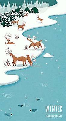PSD 나무 동물 호수 백그라운드 겨울 일러스트 사슴 사람없음 야외 눈 물고기밥 자연물 겨울배경 국내일러스트 자연요소 식물 계절 포유류 자연 날씨 먹이 파일형식