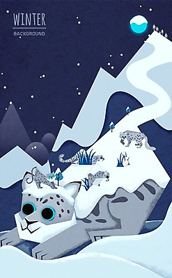 PSD 나무 동물 백그라운드 겨울 일러스트 산 사람없음 야외 달 눈 풀잎 야간 표범 자연물 겨울배경 국내일러스트 자연요소 식물 계절 잎 포유류 자연 날씨 풀_식물 파일형식