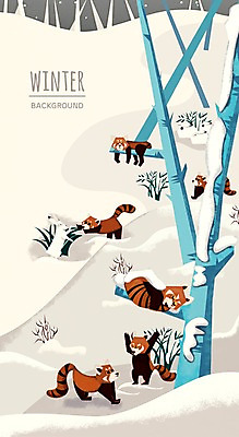 PSD 나무 동물 백그라운드 겨울 일러스트 사람없음 야외 눈 풀잎 레서판다 자연물 겨울배경 국내일러스트 자연요소 식물 계절 잎 포유류 자연 날씨 풀_식물 파일형식