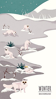 PSD 동물 백그라운드 겨울 일러스트 사람없음 야외 눈 풀잎 북극여우 자연물 겨울배경 국내일러스트 자연요소 계절 잎 자연 날씨 풀_식물 여우 파일형식