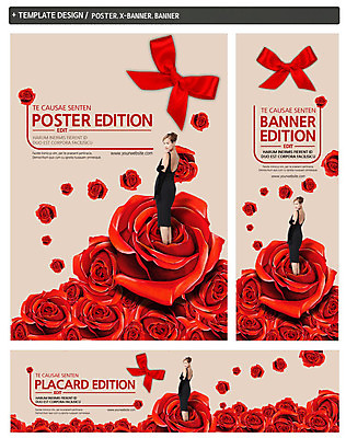 PSD 서양인 템플릿 배너 배너템플릿 원피스 여자 가로배너 ZIP 포스터 리본 세로배너 여러송이 한명 상반신 성인 빨간색 세트 장미 현수막 뒤돌아보기 외국인 1 옷 꽃 컬러 다수 모션 사람 가로 세로 파일형식