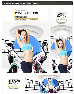 PSD 백인 템플릿 배너 배너템플릿 여자 가로배너 ZIP 포스터 세로배너 포즈 상반신 20대 성인 세명 운동복 세트 운동 현수막 서양인 옷 건강 사람 청년 가로 세로 파일형식