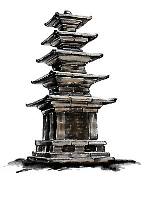 PSD 고건축 한국건축 일러스트 캘리그라피 수묵화 사람없음 석탑 5층석탑 국내일러스트 건축물 건축 미술 탑 파일형식