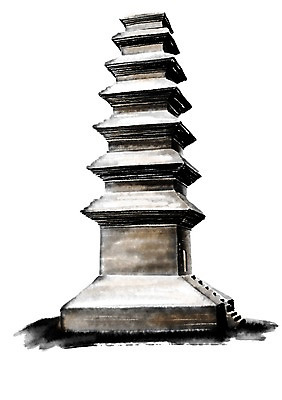 PSD 고건축 한국건축 일러스트 캘리그라피 수묵화 사람없음 석탑 7층석탑 국내일러스트 건축물 건축 미술 탑 파일형식