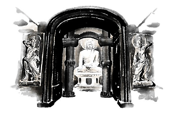 PSD 고건축 한국건축 일러스트 캘리그라피 수묵화 사람없음 불상 석굴암 국내일러스트 건축물 건축 불교 한국 미술 랜드마크 파일형식