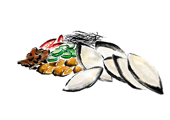 PSD 한국전통 일러스트 식재료 재료 캘리그라피 고추 떡 사람없음 전통음식 김 떡국 파 지단 국내일러스트 전통 한식 음식 채소 한국 고명 해조류 파일형식