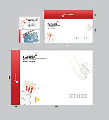 템플릿 명함 서류봉투 사람없음 빨간색 세트 클래퍼보드 필름 팝콘 패키지 봉투템플릿 우편봉투 비즈디자인 이미지템플릿 AI파일 컬러 봉투 우편물 파일형식 벡터
