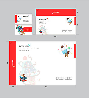 템플릿 명함 아이스크림 서류봉투 사람없음 빨간색 세트 패키지 봉투템플릿 아이스크림차 우편봉투 비즈디자인 이미지템플릿 AI파일 컬러 디저트 봉투 우편물 특수차량 아이스크림장사 파일형식 벡터