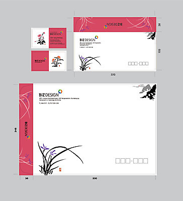 템플릿 캘리그라피 명함 서류봉투 편지봉투 사람없음 빨간색 세트 난초 패키지 봉투템플릿 우편봉투 비즈디자인 이미지템플릿 AI파일 식물 컬러 봉투 편지 우편물 파일형식 벡터