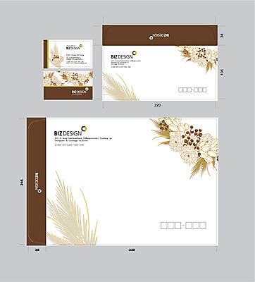 템플릿 꽃 명함 서류봉투 편지봉투 사람없음 세트 갈색 패키지 봉투템플릿 우편봉투 비즈디자인 이미지템플릿 AI파일 식물 컬러 봉투 편지 우편물 파일형식 벡터