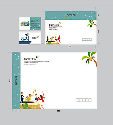 템플릿 여자 남자 명함 서류봉투 편지봉투 여러명 상반신 세트 야자수 파티 청록색 패키지 봉투템플릿 우편봉투 비즈디자인 이미지템플릿 AI파일 나무 컬러 다수 봉투 사람 이벤트 편지 우편물 파일형식 벡터