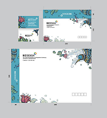 템플릿 문양 꽃 하늘색 무늬 명함 조류 서류봉투 편지봉투 사람없음 세트 패키지 봉투템플릿 우편봉투 비즈디자인 이미지템플릿 AI파일 식물 동물 봉투 파란색 편지 우편물 파일형식 벡터