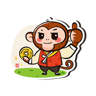 캐릭터 한마리 한국전통 일러스트 전통캐릭터 근하신년 새해 사람없음 동전 엄지손가락 원숭이띠 원숭이 최고 한복 신년캐릭터 원숭이캐릭터 병신년 국내일러스트 일러캐릭터 AI파일 1 전통 동물캐릭터 돈 포유류 손가락 한국 십이지신 전통의상 2016년 파일형식 벡터