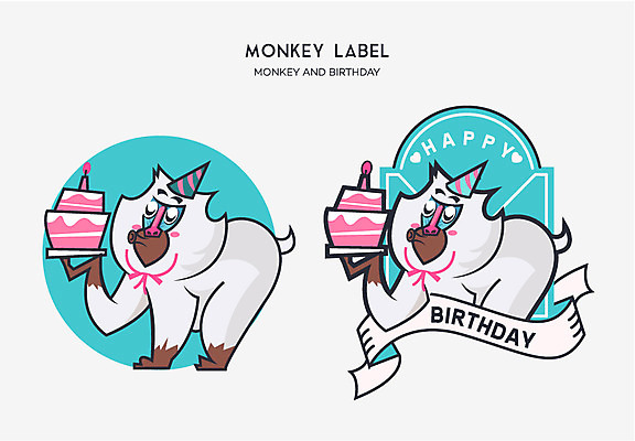 캐릭터 스티커 두마리 일러스트 사람없음 세트 라벨 케이크 고깔모자 원숭이띠 원숭이 생일 원숭이캐릭터 일러캐릭터 AI파일 모자 기념일 동물캐릭터 2 포유류 디저트 프레임 십이지신 파일형식 벡터
