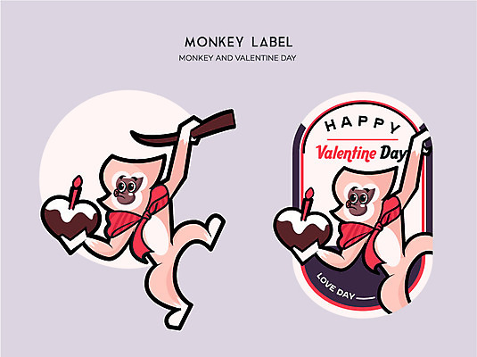 캐릭터 스티커 두마리 일러스트 촛불 발렌타인데이 사람없음 세트 라벨 케이크 나뭇가지 원숭이띠 원숭이 원숭이캐릭터 일러캐릭터 AI파일 나무 동물캐릭터 2 초 포유류 데이이벤트 디저트 프레임 십이지신 파일형식 벡터