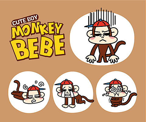 캐릭터 모자 스티커 여러마리 일러스트 사람없음 세트 원숭이띠 원숭이 좌절 울음 원숭이캐릭터 일러캐릭터 AI파일 잡화 감정 동물캐릭터 다수 컨셉 포유류 표정 십이지신 파일형식 벡터