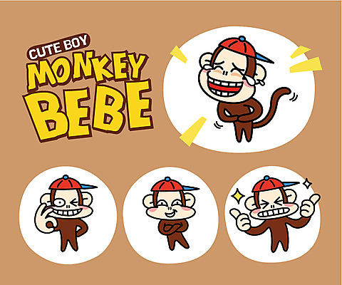 캐릭터 모자 스티커 여러마리 일러스트 웃음 사람없음 세트 팔짱 엄지손가락 원숭이띠 원숭이 최고 OK 원숭이캐릭터 일러캐릭터 AI파일 잡화 동물캐릭터 다수 포유류 손가락 모션 표정 손짓 십이지신 파일형식 벡터