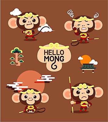 나무 구름 캐릭터 여러마리 일러스트 사람없음 세트 태양 원숭이띠 원숭이 막대기 두통 원숭이캐릭터 손오공 일러캐릭터 AI파일 자연요소 식물 동물캐릭터 다수 포유류 십이지신 질병 파일형식 벡터