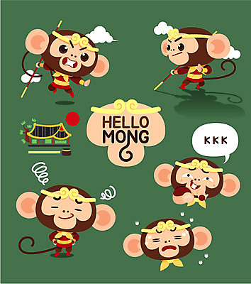 구름 캐릭터 말풍선 여러마리 일러스트 사람없음 세트 태양 원숭이띠 원숭이 막대기 원숭이캐릭터 손오공 일러캐릭터 AI파일 자연요소 동물캐릭터 다수 포유류 십이지신 파일형식 벡터