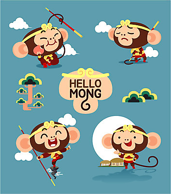 나무 구름 캐릭터 여러마리 일러스트 초가집 사람없음 세트 원숭이띠 원숭이 막대기 먹기 원숭이캐릭터 손오공 시무룩 일러캐릭터 AI파일 자연요소 식물 동물캐릭터 다수 포유류 모션 한옥 표정 십이지신 파일형식 벡터