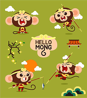 구름 캐릭터 여러마리 일러스트 꽃나무 어류 사람없음 세트 태양 원숭이띠 원숭이 막대기 킥 울음 원숭이캐릭터 손오공 일러캐릭터 AI파일 자연요소 나무 꽃 동물캐릭터 다수 포유류 모션 표정 수중동물 십이지신 파일형식 벡터