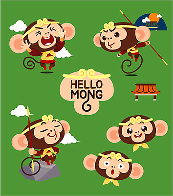 구름 캐릭터 여러마리 일러스트 사람없음 세트 태양 바위 원숭이띠 원숭이 막대기 원숭이캐릭터 손오공 일러캐릭터 AI파일 자연요소 동물캐릭터 다수 포유류 돌_바위 십이지신 파일형식 벡터