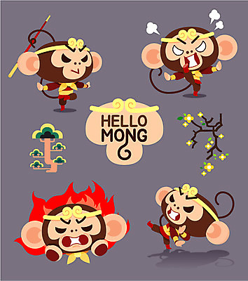 나무 구름 캐릭터 여러마리 일러스트 꽃나무 사람없음 세트 분노 원숭이띠 원숭이 막대기 킥 원숭이캐릭터 손오공 일러캐릭터 AI파일 자연요소 식물 꽃 감정 동물캐릭터 다수 포유류 모션 십이지신 파일형식 벡터